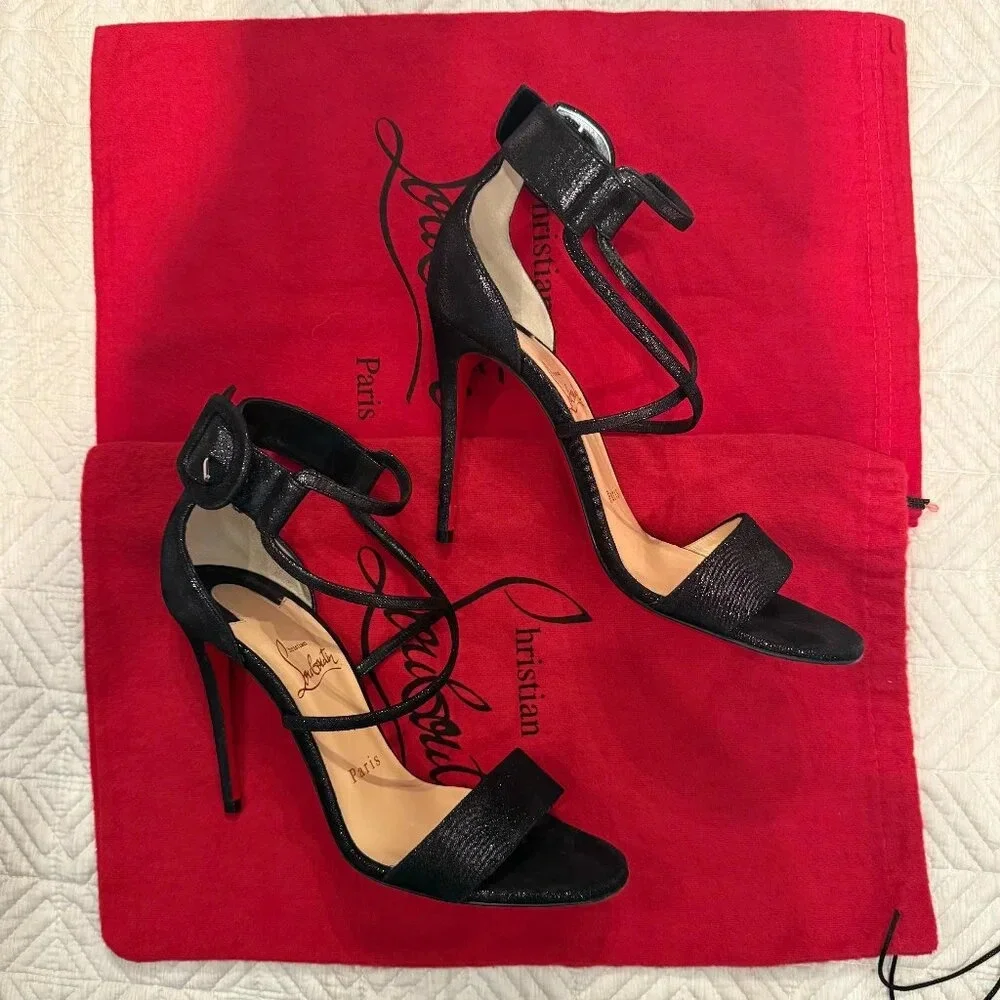 AUTHENTIC Black 100mm Choca Suede Sandal, Christian Louboutin (Not for Bundle) - Picture 2 of 12